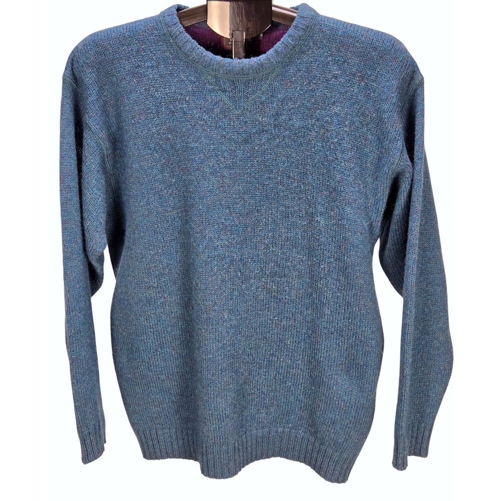 Men's Woolrich Medium Blue 100%‎ Wool Crewneck Sweater Fisherman Heritage